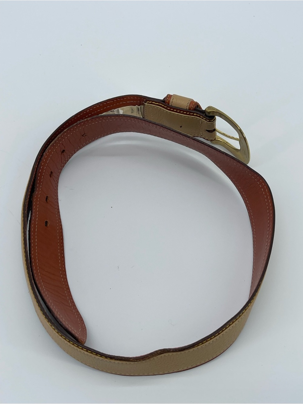Dooney & Bourke Tan and Brown Leather Men's Belt with Brass Buckle Made in USA - Picture 4 of 9
